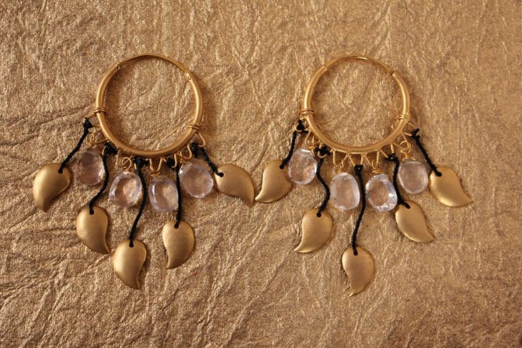 Gold Earrings with Rose Quarts